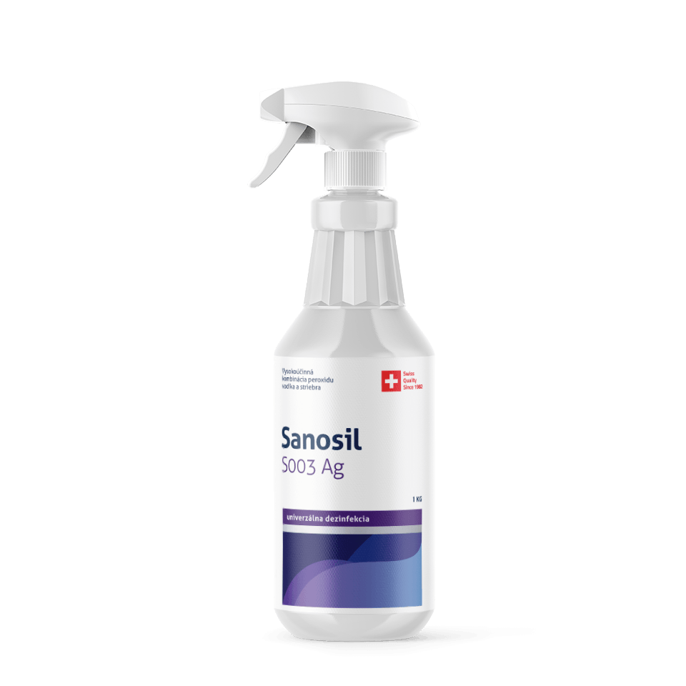 Sanosil UNI/DETECTAIR - Univerzálny prostriedok na dezinfekciu povrchov pre každodenné použitie na báze peroxid vodíka a koloidného striebra, 500g rozprašovač